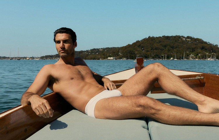 Lifestyle editorial image featuring Cocksox CX76N Always Collection men's underwear sports briefs in White