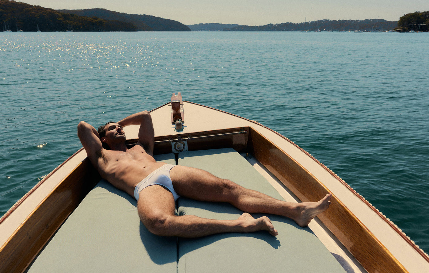 Lifestyle editorial image featuring Cocksox CX76N Always Collection Men's underwear Sports Brief in White